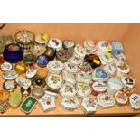 A QUANTITY OF CERAMIC, METAL, ETC TRINKET BOXES to include Royal Crown Derby 'Honeysuckle', Royal