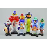 SIX VARIOUS MURANO GLASS CLOWNS, approximate tallest height 28cm (6)