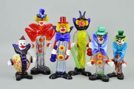 SIX VARIOUS MURANO GLASS CLOWNS, approximate tallest height 28cm (6)