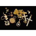 A SELECTION OF JEWELLERY, to include a diamond cross pendant, another cross pendant and a further