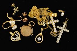 A SELECTION OF JEWELLERY, to include a diamond cross pendant, another cross pendant and a further