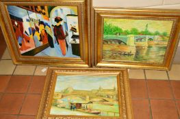 THREE MODERN OIL ON CANVAS PAINTINGS IN AN IMPRESSIONIST STYLE, unsigned, gilt framed, approximate