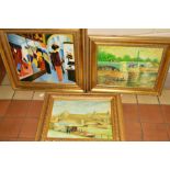 THREE MODERN OIL ON CANVAS PAINTINGS IN AN IMPRESSIONIST STYLE, unsigned, gilt framed, approximate