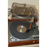 A GARRARD LAB 80 MK2 VINTAGE TURNTABLE, with a Teak lower case, smoked plexi glass lid (requires new