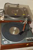 A GARRARD LAB 80 MK2 VINTAGE TURNTABLE, with a Teak lower case, smoked plexi glass lid (requires new