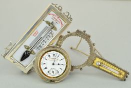 TWO LATE 19TH TO EARLY 20TH CENTURY SILVER MOUNTED THERMOMETERS, the first of rectangular outline,