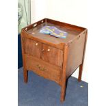 A GEORGIAN WALNUT NIGHT TABLE, gallery top above double doors and a single drawer, width 56cm