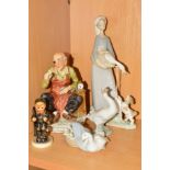 THREE LLADRO FIGURES, 'Girl with Goose and Dog' No4866, approximate height 27cm, 'Little Duck'