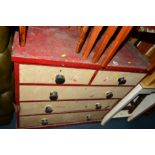 A PAINTED VICTORIAN PINE CHEST of two short and three long drawers, width 93cm x depth 48cm x height