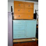 A PINE REFECTORY TABLE together with a pine chest of two short and two long drawers and a painted