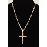 A LATE 20TH CENTURY 9CT GOLD CUBIC ZIRCONIA GOLD CROSS AND CHAIN, the cross has a textured finish,