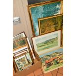 A GROUP OF PICTURES AND PRINTS etc to include P Kilner oil on canvas of a river flowing through a