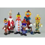 SIX VARIOUS MURANO GLASS CLOWNS, tallest height approximately 31cm (some damage) (6)