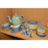 A GROUP OF SHELLEY to include 'Melody' chintz teapot (hairline), Harmony ware No8792 in blue, yellow