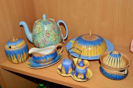 A GROUP OF SHELLEY to include 'Melody' chintz teapot (hairline), Harmony ware No8792 in blue, yellow