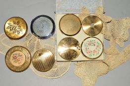 EIGHT MIXED COMPACTS, lace collars and gloves