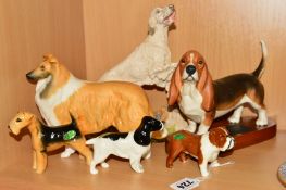 SIX BESWICK DOGS to include Bulldog 'Bosun' No1731, Collie 'Lochinvar of Ladypark' No1791, Cocker