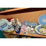 A QUANTITY OF PLATES, ORNAMENTS, GLASSES etc, to include boxed limited edition Cunard 'Queen