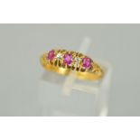 AN EDWARDIAN RUBY AND DIAMOND HALF HOOP RING, estimated diamond old Swiss cut weight 0.04ct, ring