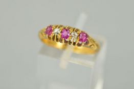 AN EDWARDIAN RUBY AND DIAMOND HALF HOOP RING, estimated diamond old Swiss cut weight 0.04ct, ring