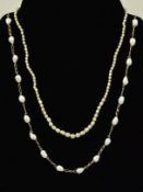 A CULTURED PEARL NECKLACE AND AN IMITATION PEARL NECKLACE, the first designed as cultured pearls