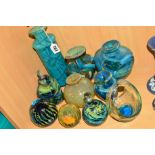 TEN PIECES MDINA GLASS, to include a pulled lobe vase, a scent bottle (stopper glued in), flared rim