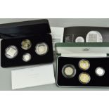 TWO ROYAL MINT PIEDFORT SETS PROOF SILVER COINS, a 2005 four coin set and a 2008 four coin set, in