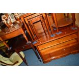 A REPRODUCTION CHERRYWOOD COFFEE TABLE with a single drawer and a central diamond marble insert,