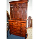 A GEORGIAN FLAME MAHOGANY AND INLAID SECRETAIRE BOOKCASE, the later top with double door astragal