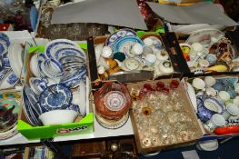 SEVEN BOXES AND LOOSE CERAMICS, GLASSWARES etc, to include collectors plates, blue and white