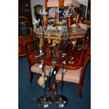 A PAIR MODERN CHROME UPLIGHTERS and a matching pair of table lamps (losses) (4)