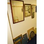 FIVE VARIOUS GILT FRAMED WALL MIRRORS, a mahogany framed mirror and a 1960's wall mirror (8)