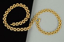 A MODERN 9CT YELLOW GOLD FLAT PANTHER LINK NECKLET measuring approximately 440mm in length, fitted