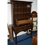 A 20TH CENTURY OAK BARLEY TWIST DRESSER, the top with a three tier plate rack, two drawers with