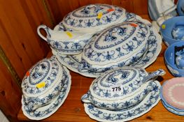 A PART BLUE AND WHITE DINNER SERVICE to include two tureens, two sauce tureens and stands (one
