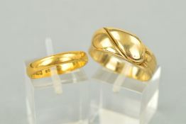 TWO RINGS, the first designed as overlapping snakes (detail rubbed), stamped 9ct, ring size V1/2,