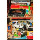 A QUANTITY OF ASSORTED TOYS AND GAMES, to include Dinky, Corgi, Matchbox and Rio diecast, Britains