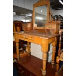 A VICTORIAN PINE LADIES DRESSING TABLE with a single mirror, together with a Victorian walnut