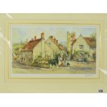 ERIC STURGEON, a signed print print of a village scene, mounted, unframed, approximate size 26cm x