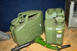 A PAIR OF CARPLAN STAINLESS STEEL FUEL CANS with attachments (2)