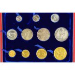 A CASED SET OF VICTORIA JUBILEE COINS, 1887, gold five pounds to silver threepence, to include