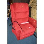 A MODERN RED UPHOLSTERED ELECTRIC RISE AND RECLINE ARMCHAIR