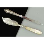 TWO KNIVES, the first a silver handled letter opening, silver hallmark for Sheffield 1990, the