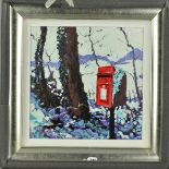TIMMY MALLETT 'SNOWY POSTBOX', a red post box in snow against a background of trees, a limited