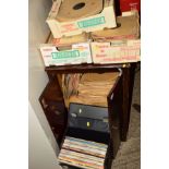 A MID CENTURY RECORD CABINET, containing a large quantity of 78's and three boxes and a case of 78's