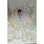 VARIOUS CUT/COLOURED GLASSWARE, to include decanters, vases, Caithness etc