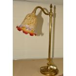 A LAURA ASHLEY BRASS TABLE LAMP, with glass tulip shaped shade, approximate height 57cm