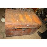 A VINTAGE TIN TRUNK