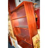 A MAHOGANY OPEN BOOKCASE and a matching slim bookcase (2)