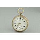 A SILVER FUSEE OPEN POCKET WATCH, London 1889